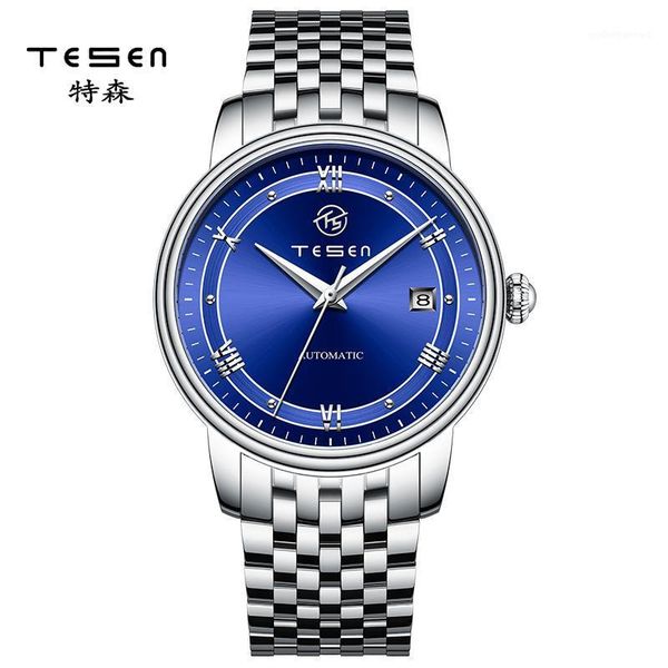 

men automatic watches mechanical 50m waterproof casual business stainless steel wristwatch wristwatches, Slivery;brown
