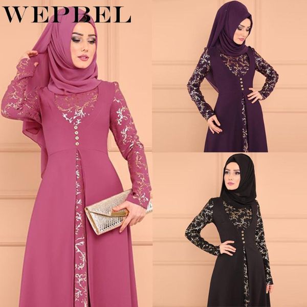 

casual dresses wepbel women muslim dress abaya floral flower full sleeve polyster summer fashion elegant lady long maxi, Black;gray