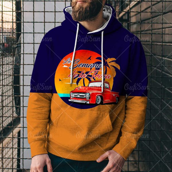 

spring and autumn sweater style classic car personalized printed sweater men's casual and comfortable hoodie top, Black