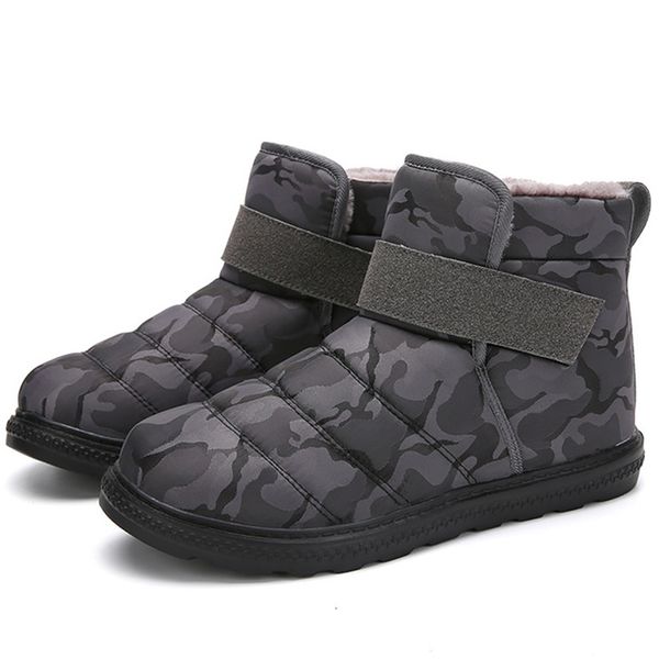 

winter men snow boots camouflage chunky hook loop waterproof warm shoes for male short plush soft ankle boots men fashion, Black
