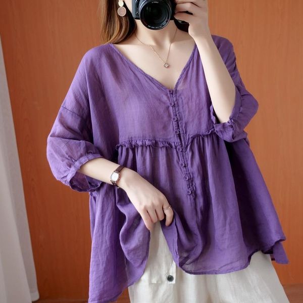 

women's blouses & shirts oversize age reduced v-neck summer loose fat mm plain color stitching covered bat sleeve shirt t-shirt, White