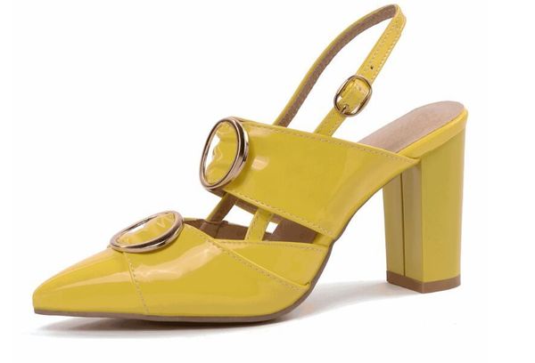 

2021 spring women pumps square high heel sandals buckle strap wedding shoes patent leather slingbacks ladies heels, Black
