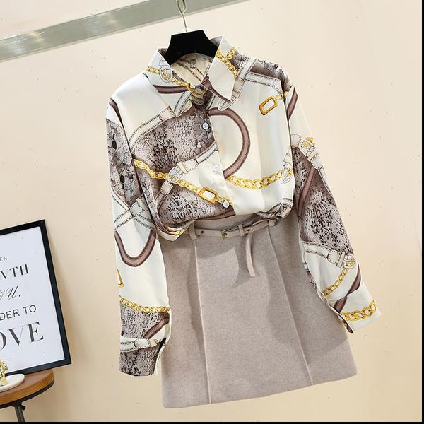 

spring autumn womens turn down collar shirt snake shirt retro fashion slim print shirt female long sleeve gd439, White