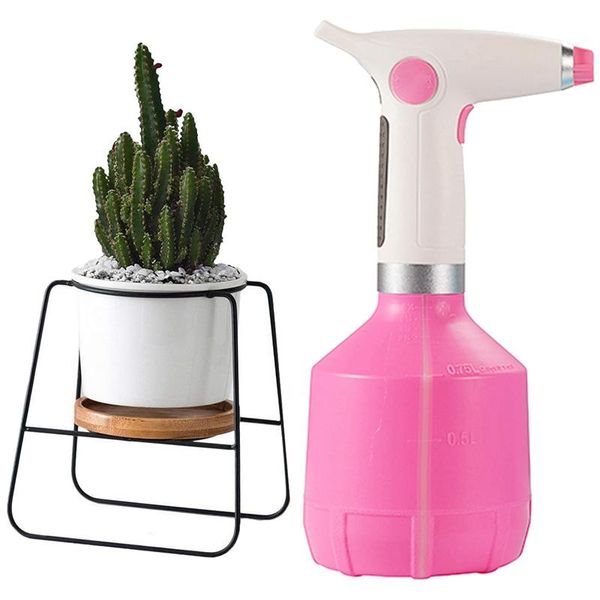 

watering equipments planter pots indoor,6.30 inch (white + black wood) & 1000ml usb rechargeable electric spray bottle tool