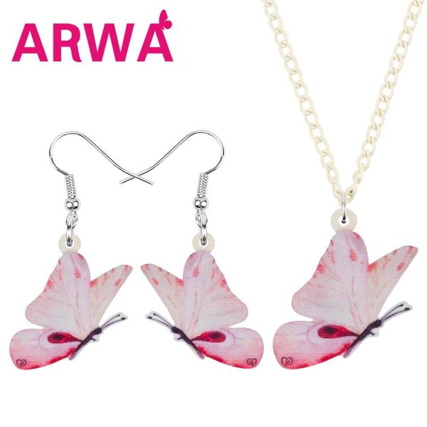 

earrings & necklace arwa acrylic sweet pink butterfly jewelry sets animal insect for women girls teens novelty gifts decoration, Silver