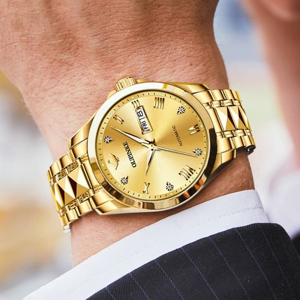 

wristwatches oupinke 2021 luxury men mechanical wristwatch stainless steel gold watch brand sapphire glass swiss watches gifts 3171, Slivery;brown