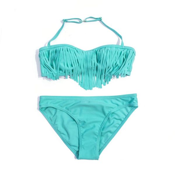 

9-16 years girls bikini 2021 new tassel girls swimsuit kids swimwear solid bikinis bathing suit biquini infantil 104