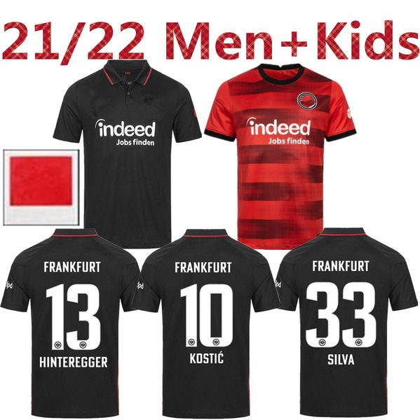 

21 22 eintracht frankfurt away red soccer jerseys 2021 2022 die adler sow silva kostic jovic football uniform kids kit hasebe kamada jersey, Black;yellow