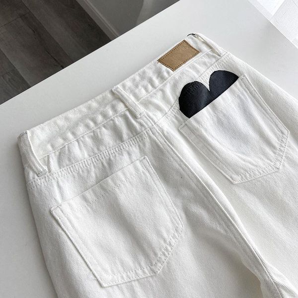 

women's pants & capris 2021 autumn women denim pant heart printed high waist hole fashion wide leg korean design cotton, Black;white