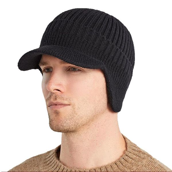 

berets men with earflaps warm knitted peaked cap winter soft ear protection comfortable daily anti cold fashion solid outdoor portable, Blue;gray