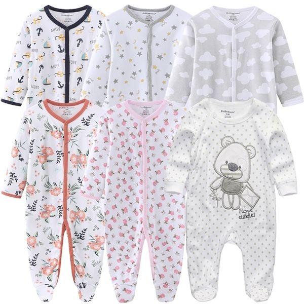 0-12months Bebek Tulum Yenidoğan KızlarBoylar Uzun Sheeve 100% Pamuk Giysileri 1/2/3 adet Bebek Giyim Pijama Tulum Ucuz 210309