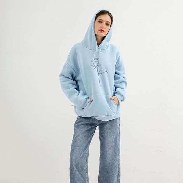 

flower printing hoodies pullovers fashion loose harajuku winter hoodie korean style autumn streetwear women sweatshirt clothes, Black