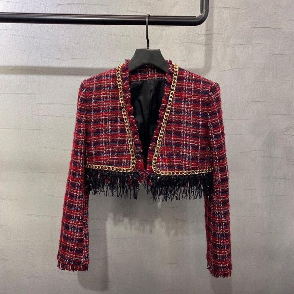 

women's jackets 2021 autumn women plaid tweed jacket coat female chains tassel short outerwear ddxgz2 9.05, Black;brown