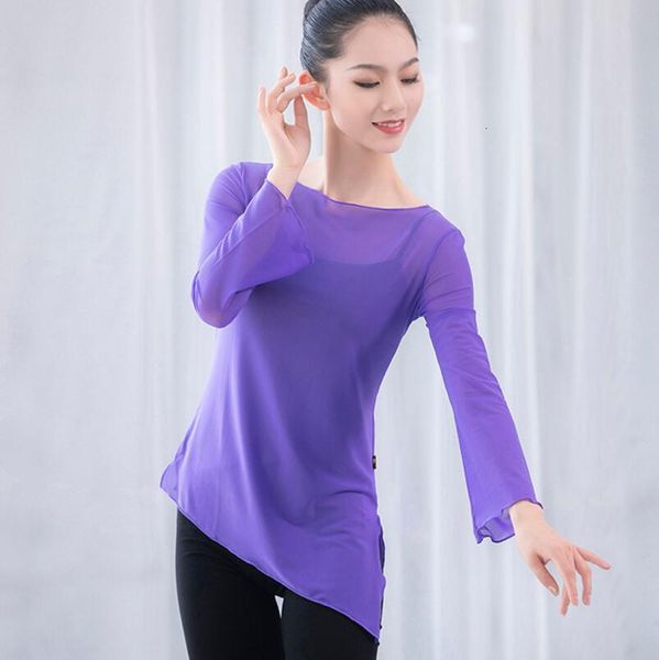 

clothes ballet practice mesh aerobics dance shirt e1qg, White