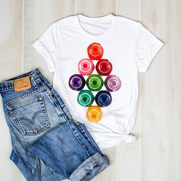 

women print cute 3d 90s paint lady paint lady graphic t ladies clothes tee female tshirt womens shirt clothing t-shirt, White