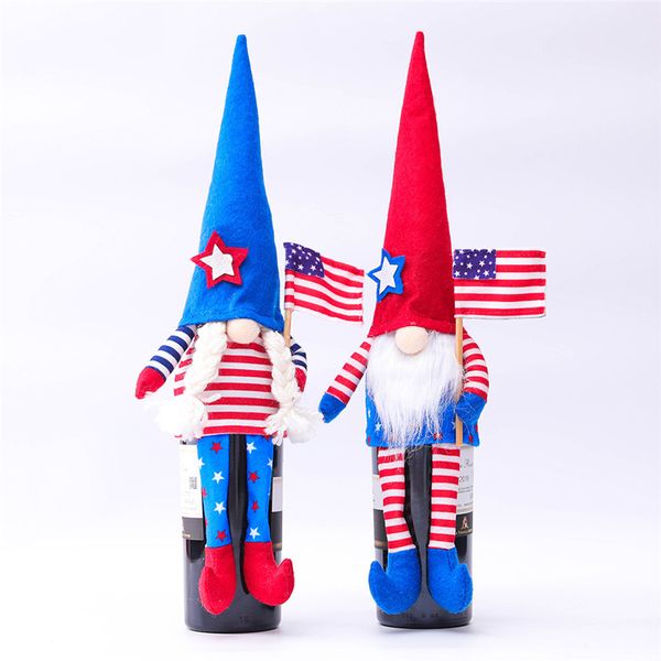 

american independence day wine bottle gnome decor faceless doll champagne bottle cover 11*7*44cm dwarf patriotic doll bottle set