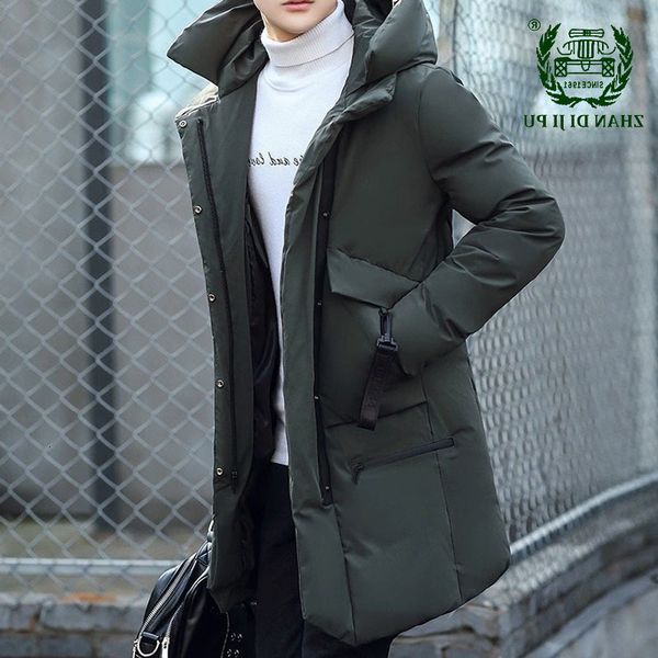 

korean mid-length down jacket men winter thick hooded big pockets overcoats male casual slim windproof jackets mens clothing, Black
