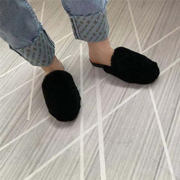 

slippers 2021 spring fashion designer outdoor shoes ladies mule thick bottom lamb fur summer furry sandals women, Black