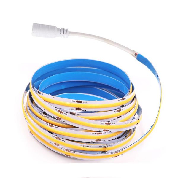 

cob led strip lights 12v 24v cob high density grow light flexible led tape high bright 384/528 leds/m linear ribbon 3 colors