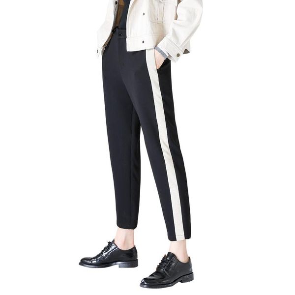 

women's pants & capris toyouth contrast color women harem mid waist striped long trousers slim thin female black pantalon femme, Black;white