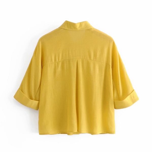 

2021 new women shirts yellow turn-down collar lady loose blouses simply buttons casual office style 1vmr, Tan;black