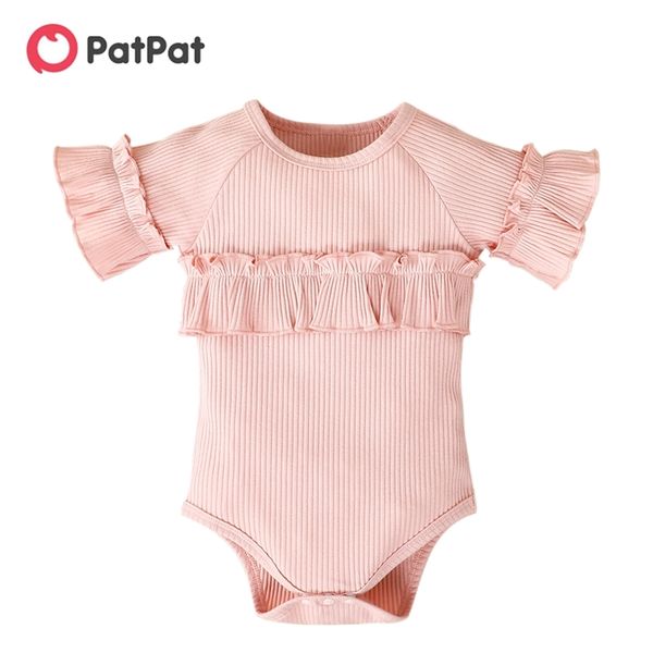 

summer baby solid short-sleeve ruffle romper 210528, Blue