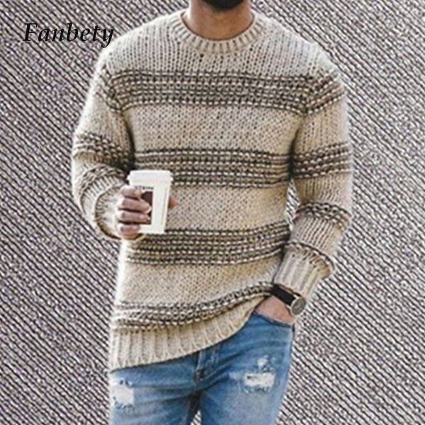 

2021 new smart casual striped men's knitted autumn winter vintage o neck pullover homme warm male long sleeve sweaters xxl e3ng, White;black