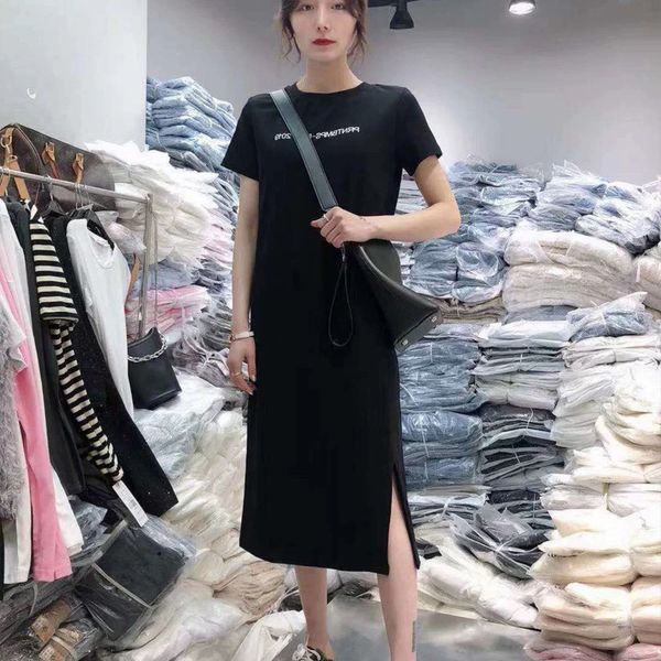 

new 2021 summer long casual for women loose short sleeve straight solid letter beach maxi plus size ladies shirt ubk7, Black;gray