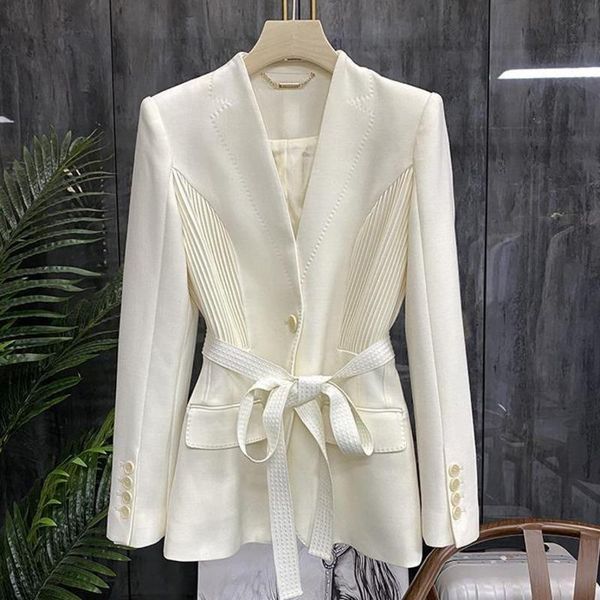 

women's suits & blazers [ewq] korea chic casual fashion women v-neck single-button pleated loose lace-up long-sleeved blazer autumn 202, White;black