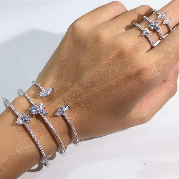 

earrings & necklace arrival round shape exquisite micro pave setting cuff bracelets bangle women and ring jewelry bijoux, Silver