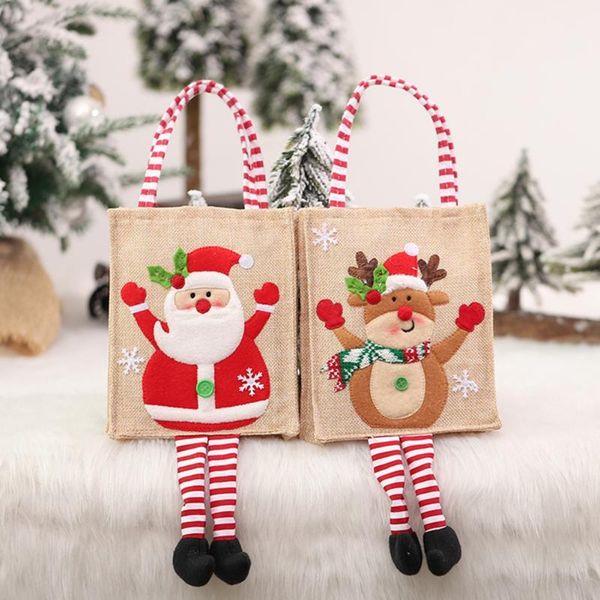 

christmas decorations cute linen gift candy bag decoration snowman santa claus embroidered tote with long leg tree decor