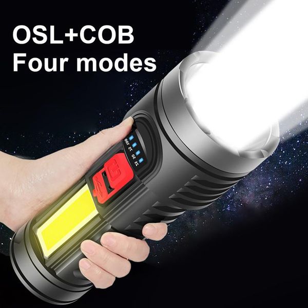

outdoor usb rechargeable osl+cob led ultra bright torch light 4 modes