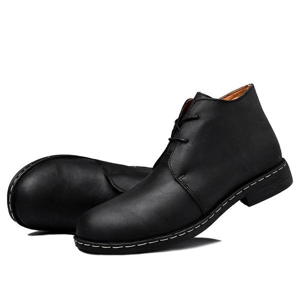 

italian retro men boots big size genuine leather brushed lace-up winter/spring casual shoes male combat military footwear, Black