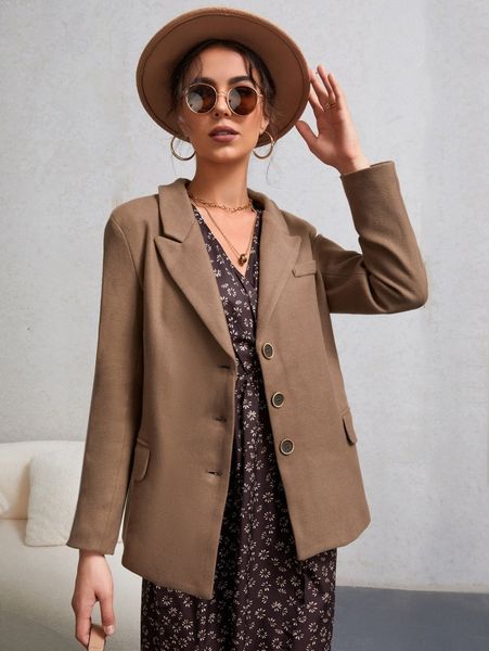 

solid lapel collar button front overcoat 29qn#, Black