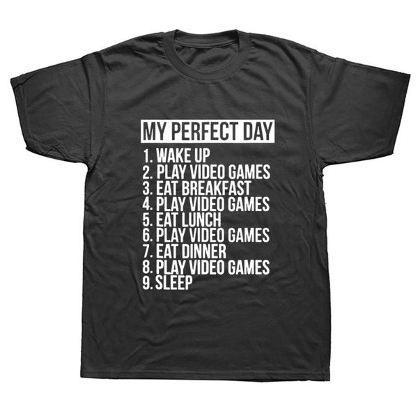 

men's t-shirts my perfect day video games t shirt funny cool gamer graphic cotton birthday gift short sleeve o-neck hip hop t-shirt, White;black