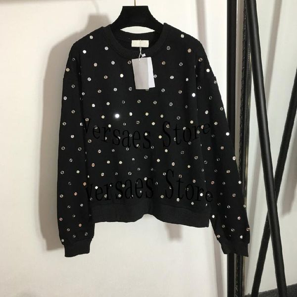 

women's hoodies & sweatshirts 2021 luxury design rivet lens wave point pullover fashion temperament versatile round neck long sleeve sw, Black