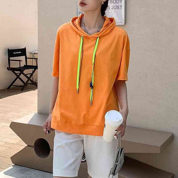 

biqin irene short sleeve sweater 2021 new women's thin summer hooded casual small t-shirt trend 150, Black