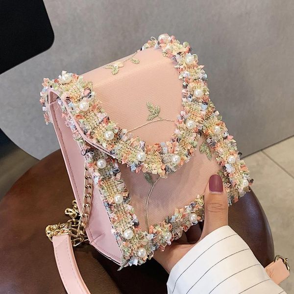 

evening bags brand designer shoulder crossbody for women exquisite flower lace soft pu leather girl cute small square bag messenger