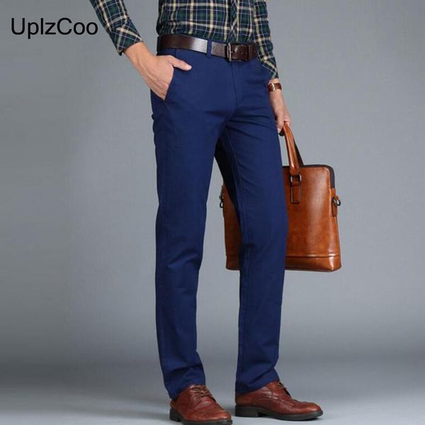 

men's pants uplzcoo men spring autumn fashion cotton solid trousers business casual suit slim fm207, Black
