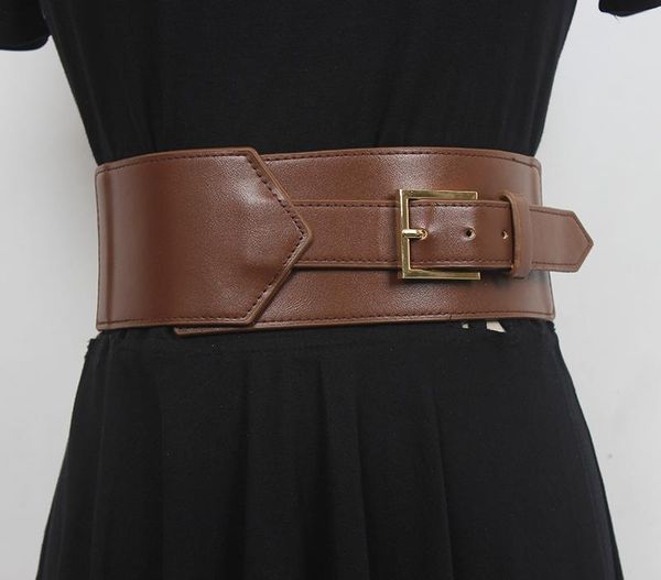 

belts women's runway fashion elastic pu leather cummerbunds female dress corsets waistband decoration wide belt r102, Black;brown