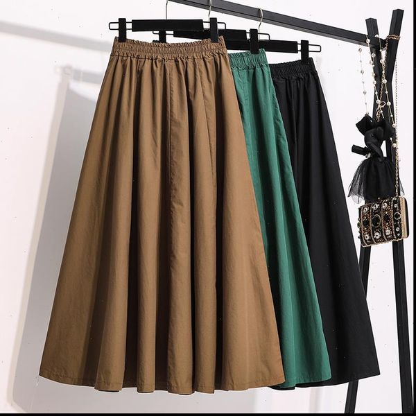 

brown,black,green summer midi skirts japan harajuku saia women elastic high waist umbrella long skirts plus size m 3xl