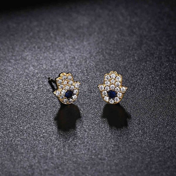 

umgodly fashion luxury brands cubic zirconia palm eyes stud earring gold color leaves monaco designer women popular jewelry, Golden