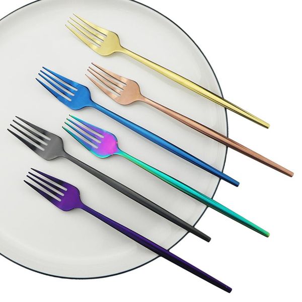 

dinnerware sets 6pcs/set rainbow dessert fork set 304 stainless steel long handle colorful forks flatware cutlery home kitchen tableware