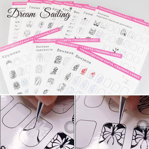 

nail art templates 12 pcs manicure training card practice painting drawing gel polish template guiding book false brush tool, White