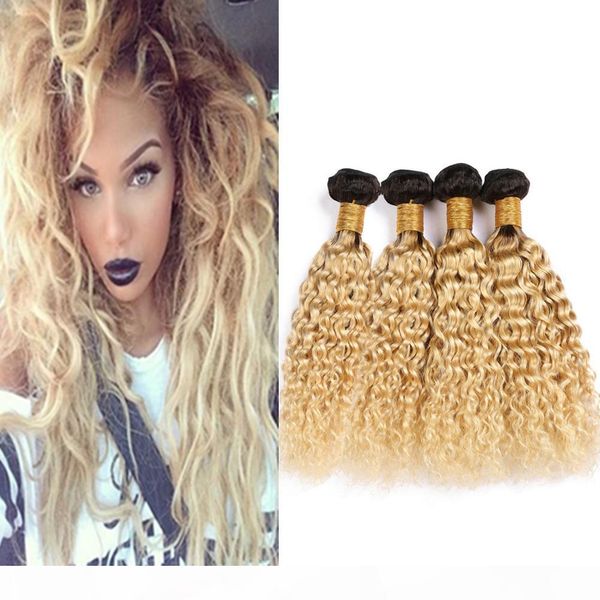 

#1b 613 ombre human hair bundles wet and wavy virgin hair weaves blonde ombre brazilian human hair extensions water wave double wefts 4pcs, Black