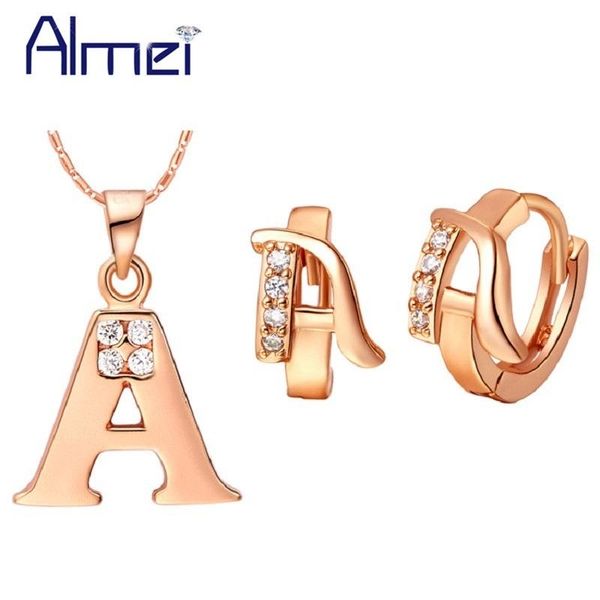 

earrings & necklace rose gold color jewelry sets letter pendants a b c d e f g h i j k l m n o p q r s t u v w x y z ulove, Silver