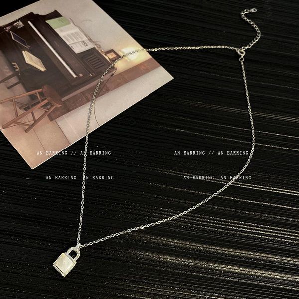 

pendant necklaces white gold plated titanium steel zircon small lock choker necklace for women girl simple jewelry, Silver