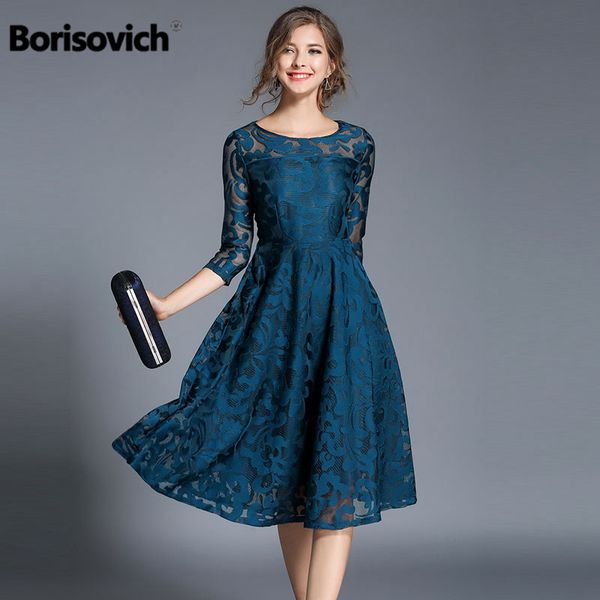 

borisovich new spring fashion england style luxury elegant slim ladies party dress women casual lace dresses vestidos m107 210309, Black;gray