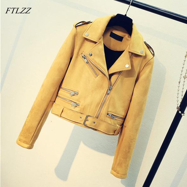 

women's leather & faux ftlzz suede jacket women zipper belt moto cool streetwear lady jackets winter short coat, Black