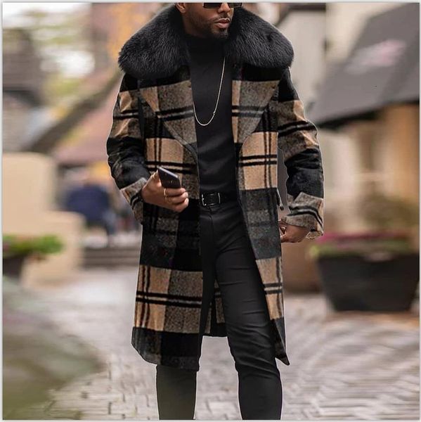 

great plaid collar overcoats luxury coats men check wool fashion jackets big size streetwear 9drw, Tan;black